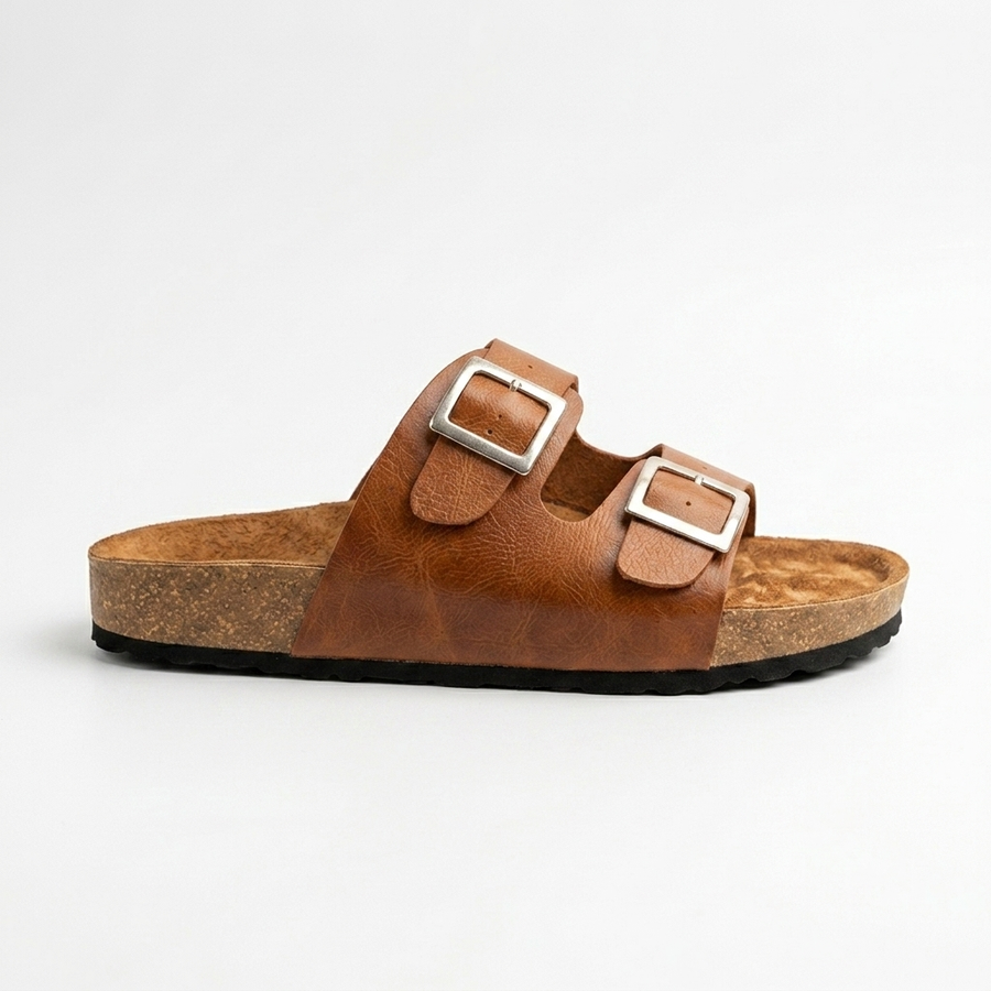 Sandalias de Cuero con Doble Hebilla para Hombre — Plantilla Anatómica