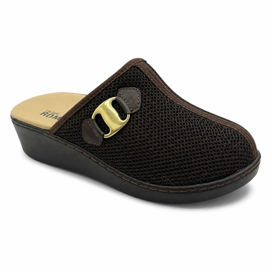 Zapato Rómulo Combinado Textil y Cuero Café para Mujer — Ref. 3054