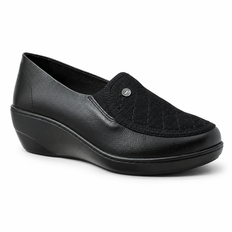 Mocasín Rómulo Cuero y Textil Negro para Mujer — Ref. 3632