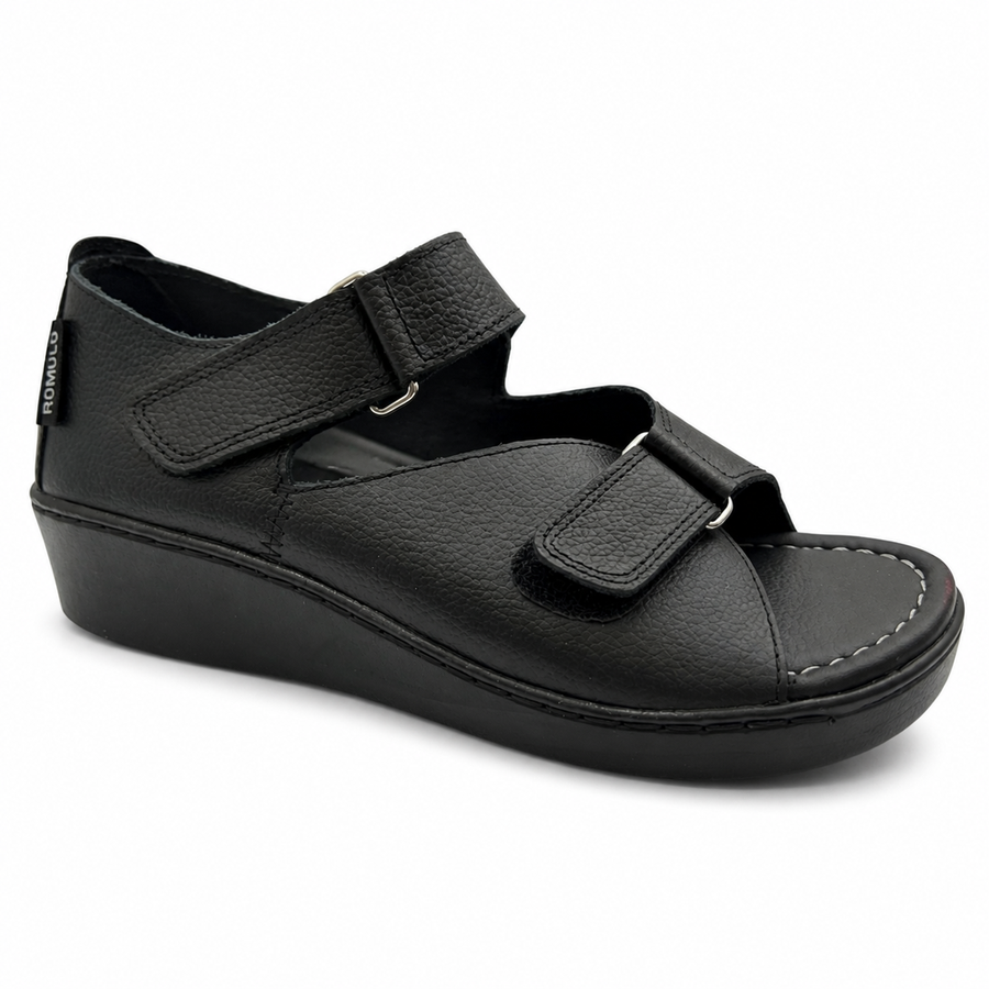 Sandalia Rómulo en Cuero Negro para Mujer — Ref. 0559
