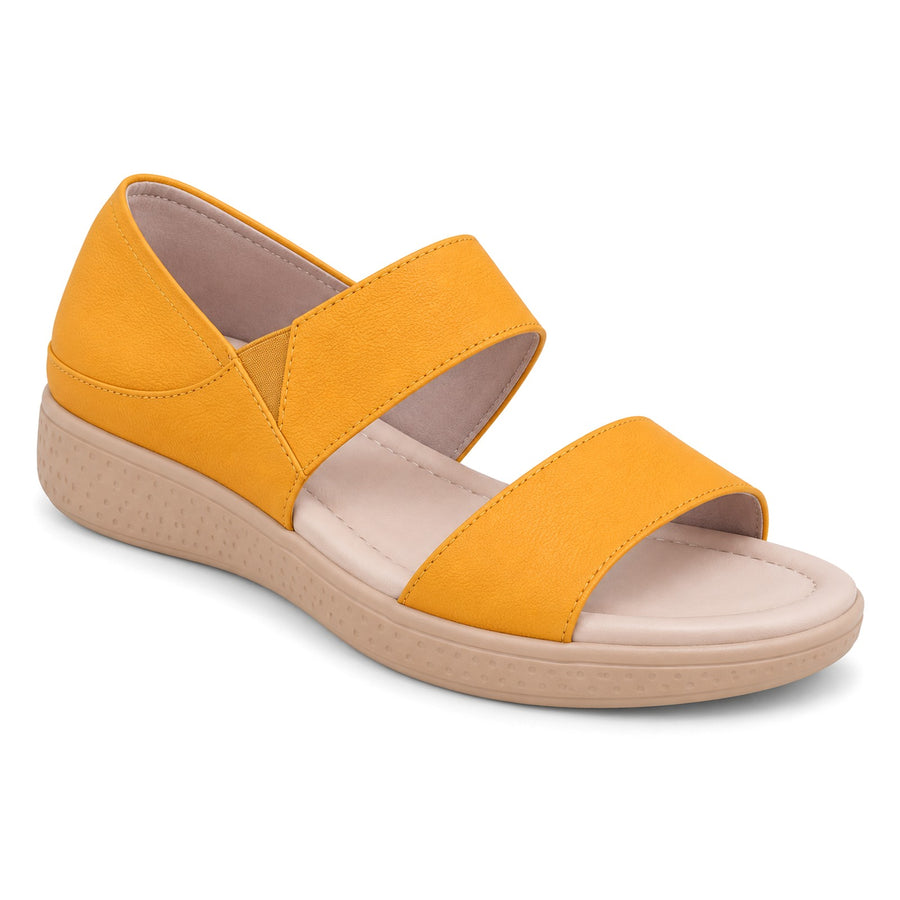 Sandalia Confort de Dos Tiras para Mujer – Mostaza