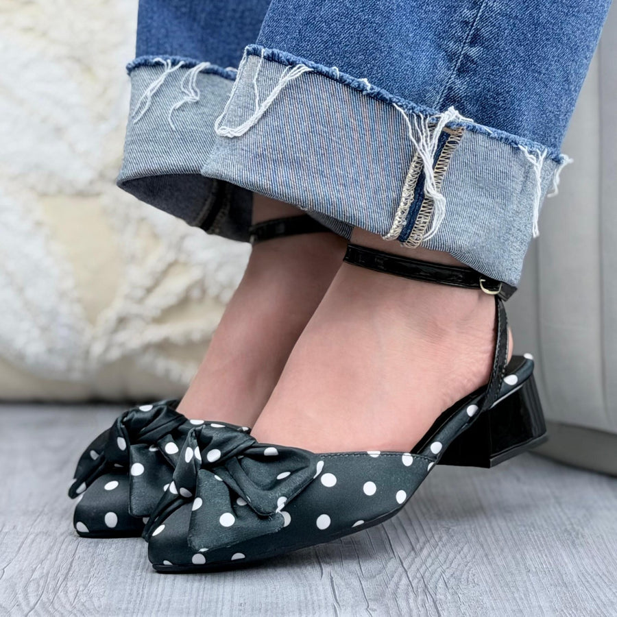 Tacón en Seda y Charol con Moño para Mujer – Negro