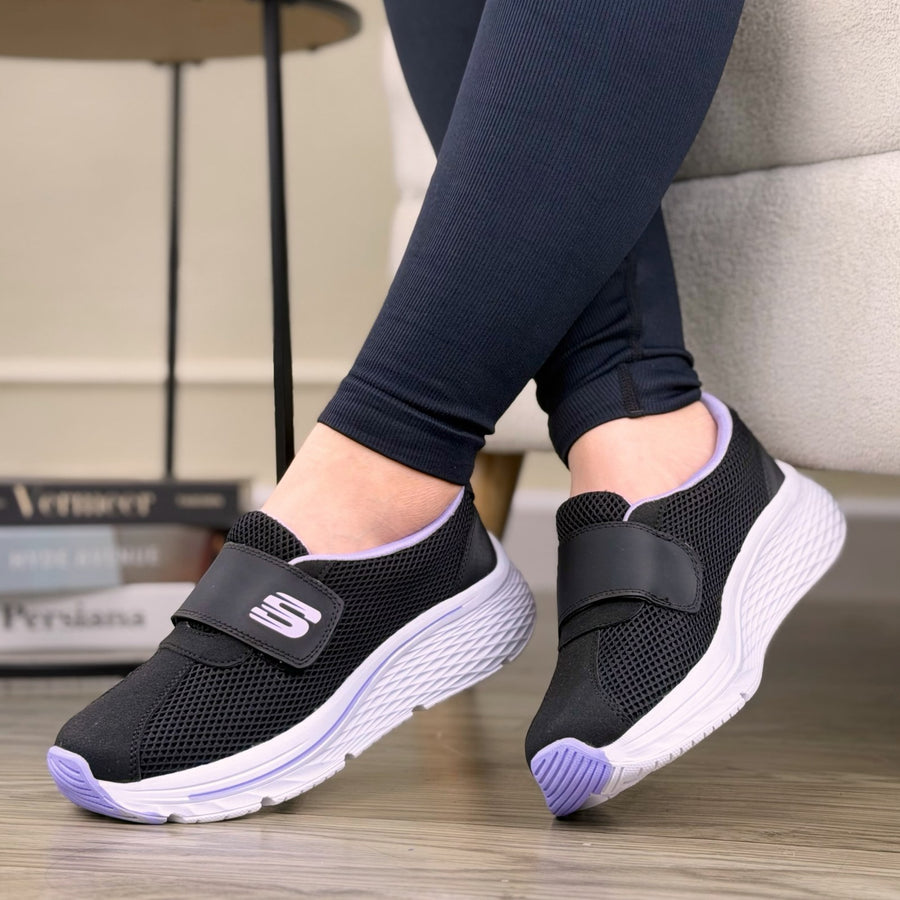 Tenis con Velcro en Malla y Sintético para Mujer – Negro x lila