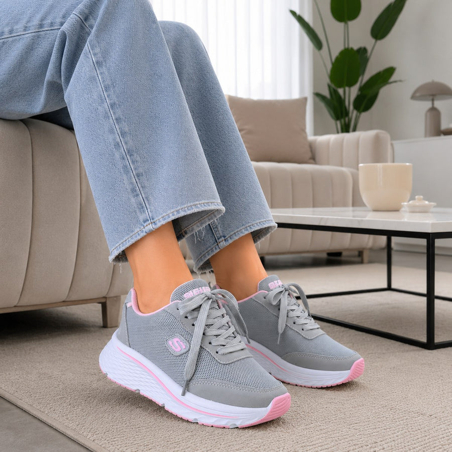 Tenis de Suela Alta con Cintas Reflectivas para Mujer – Gris