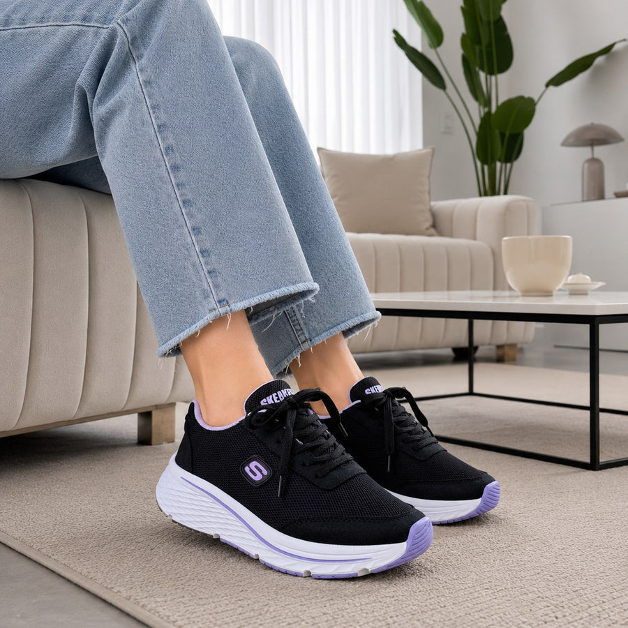 Tenis de Suela Alta con Cintas Reflectivas para Mujer – Negro x lila