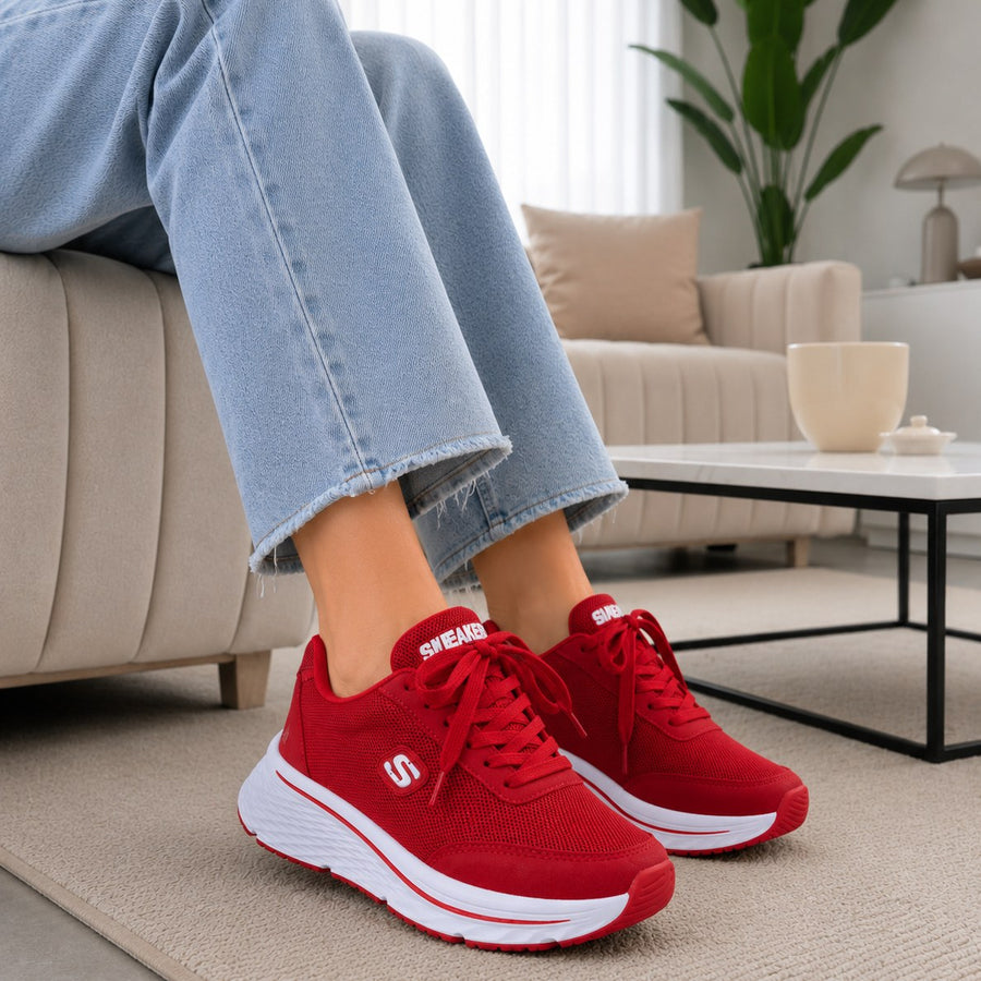 Tenis de Suela Alta con Cintas Reflectivas para Mujer – Rojo