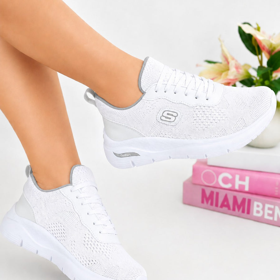 Tenis Deportivos con Cuello Acolchado para Mujer – Blanco