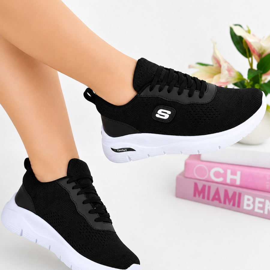 Tenis Deportivos con Cuello Acolchado para Mujer – Negro x blanco