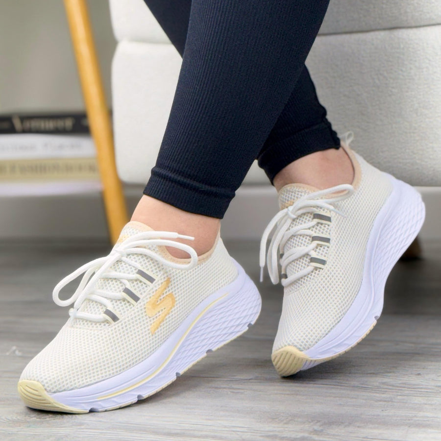 Tenis en Malla con Cintas Reflectivas para Mujer – Beige