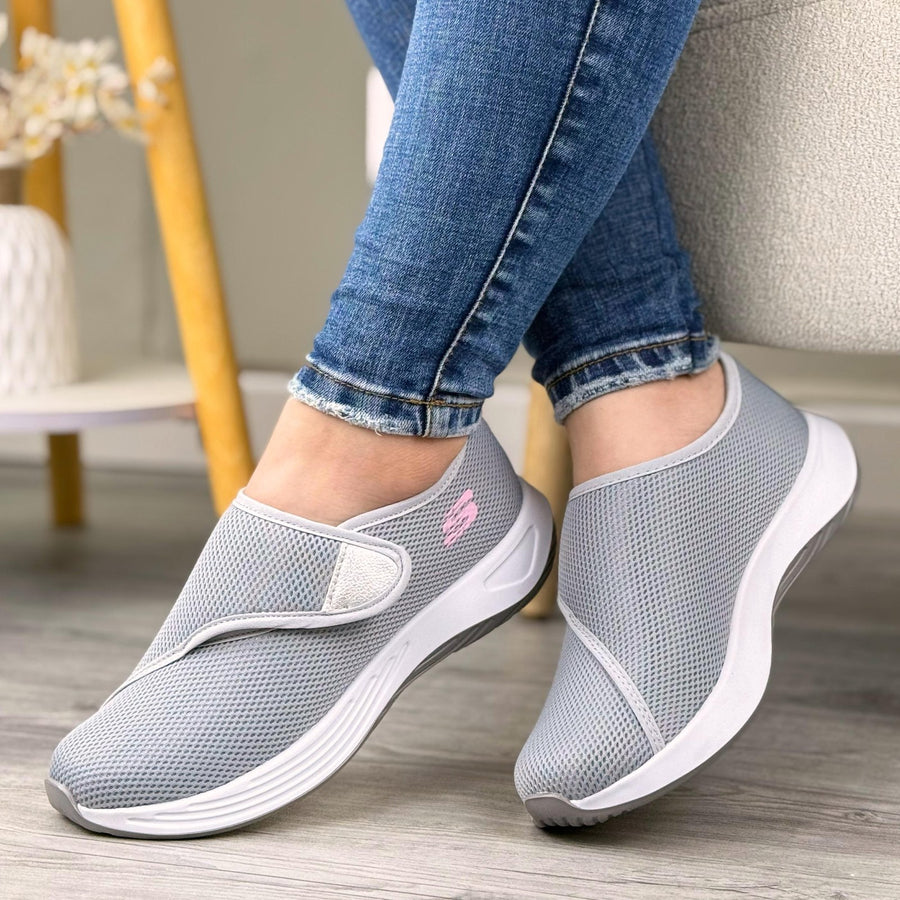 Tenis Fáciles de Poner con Velcro para Mujer – Gris