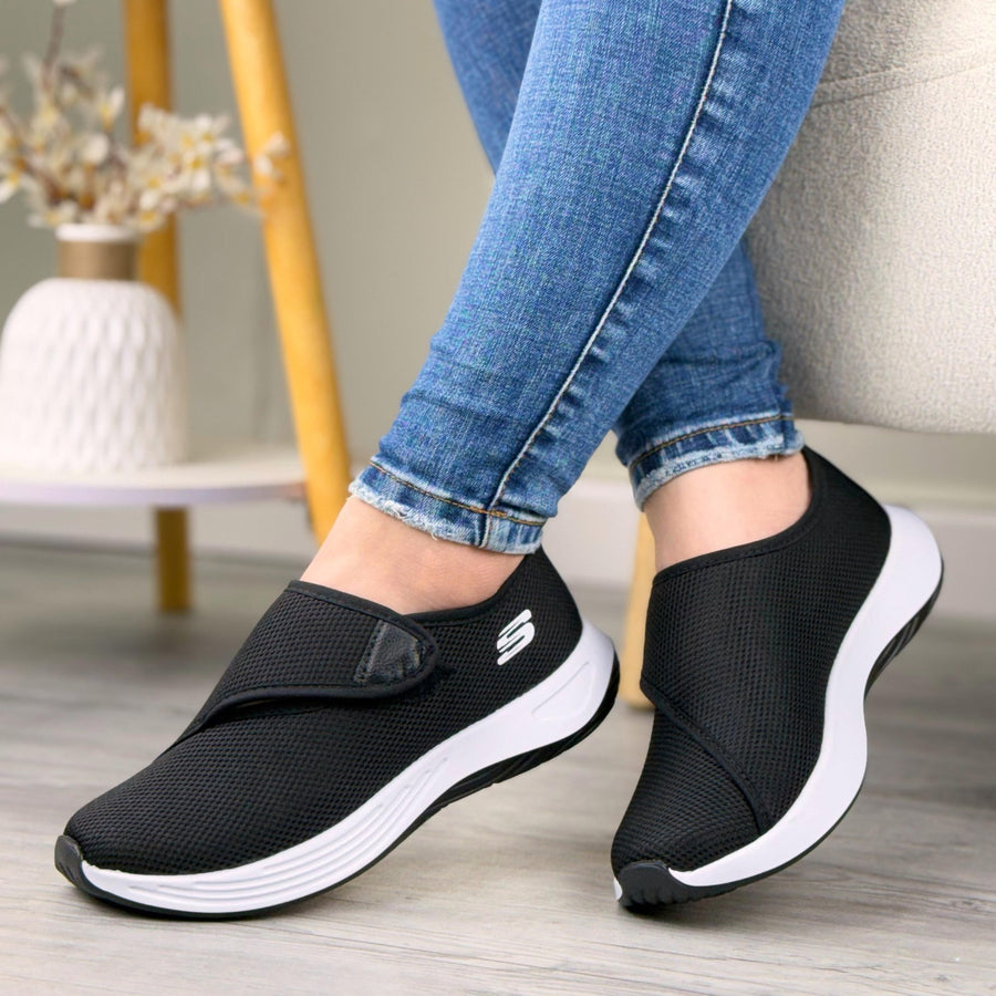 Tenis Fáciles de Poner con Velcro para Mujer – Negro