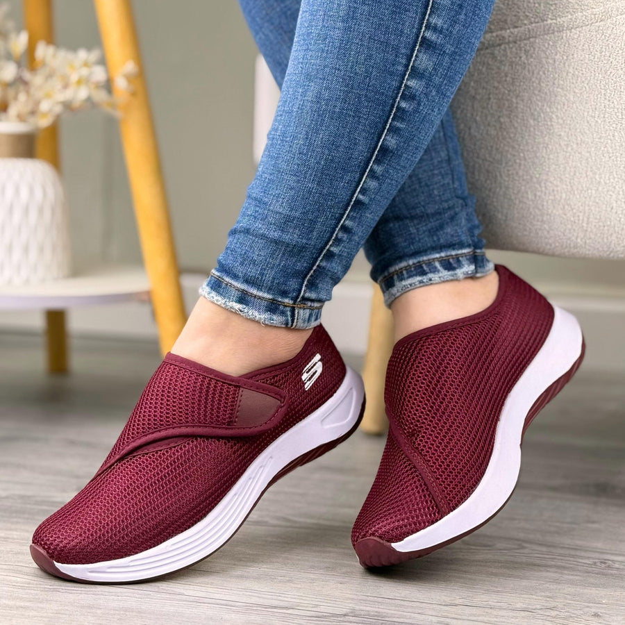 Tenis Fáciles de Poner con Velcro para Mujer – Vinotinto