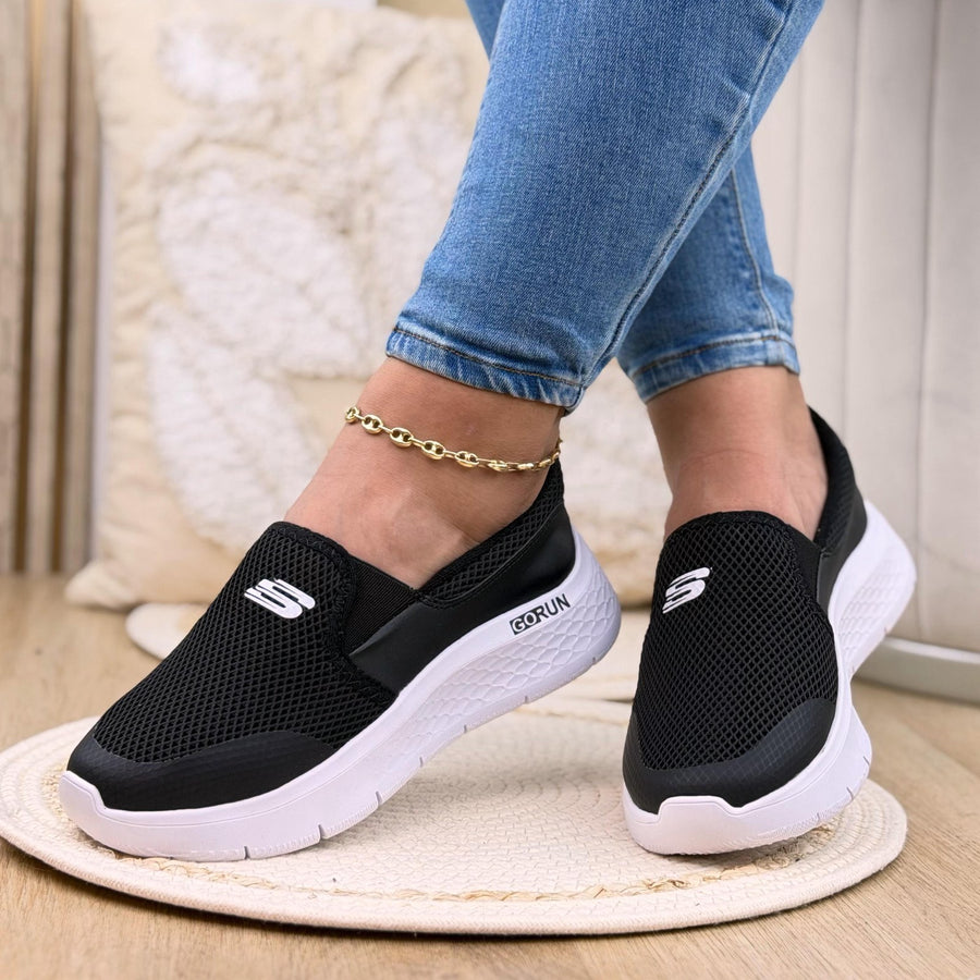Tenis sin Cordones en Malla y Sintético para Mujer – Blanco x negro