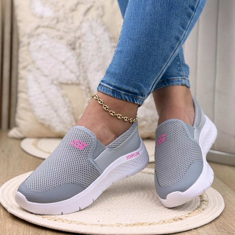 Tenis sin Cordones en Malla y Sintético para Mujer – Gris